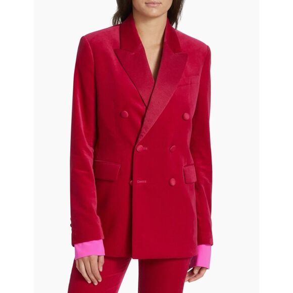 A.L.C. Declan Velvet Tailored Jacket Double Breasted Blazer Pink XS S 2 $650 NWT - Picture 2 of 16
